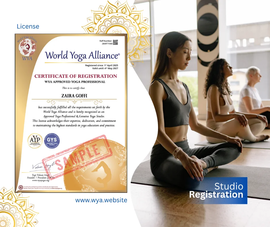 Yoga Studio License (AYP + OYCP) by World Yoga Alliance for registered and accredited yoga studios